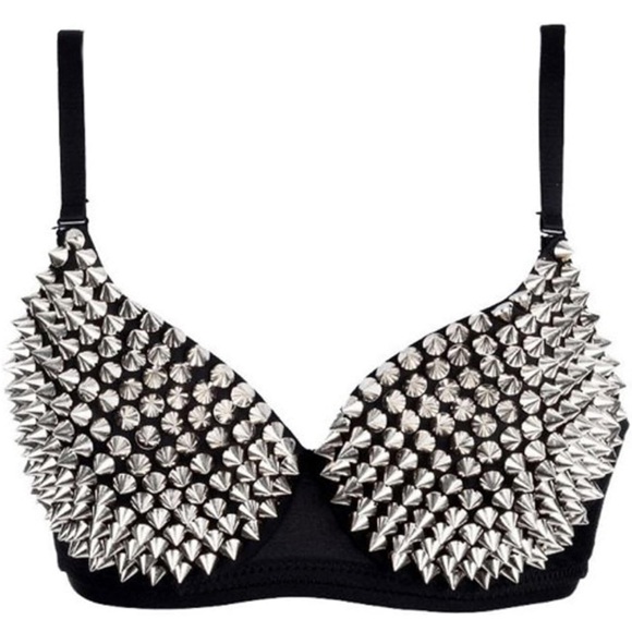 Spiked Studded Spikey Spike Bra Punk Grunge Emo Alternative Rave Festival - Picture 2 of 9